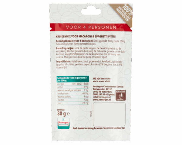 Kruidenmix voor Macaroni & Spaghetti pittig (4 personen) - Zakje