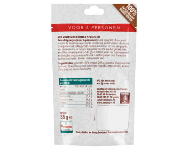 Kruidenmix voor Macaroni & Spaghetti pittig (4 personen) - Zakje